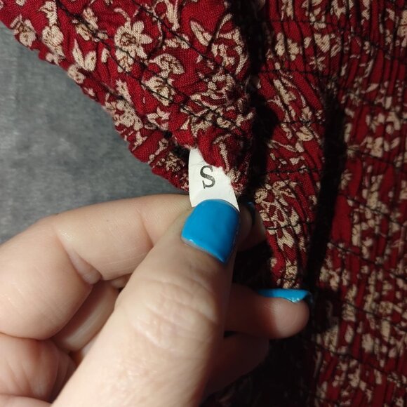 Red Women S Floral Smocked Maxi Dress Cottagecore Romantic Grunge Bareback Style - Picture 2 of 8